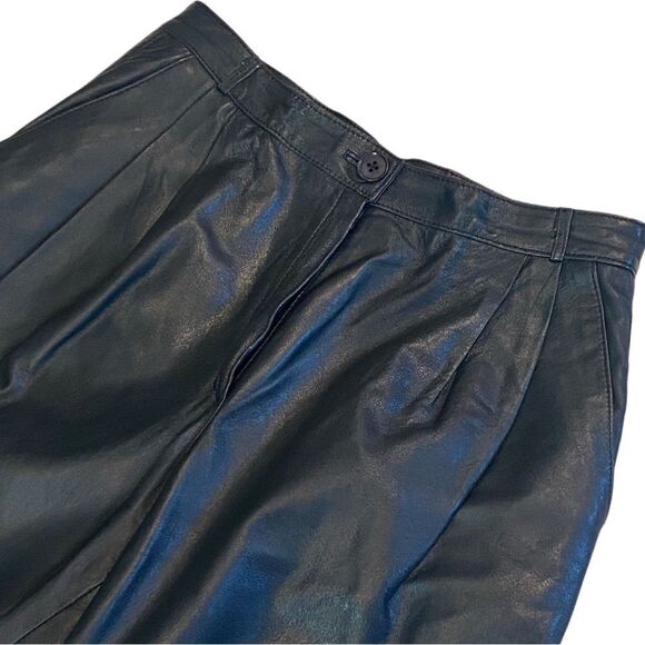 Vintage Navy Blue Pleated Leather Pants - Picture 2 of 4